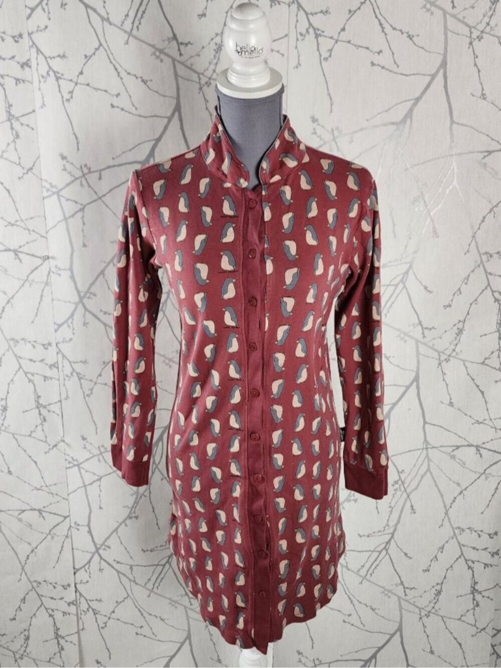 Happy People Red Penguins Print Cotton Jersey Button Front Shirt Dress - Picture 2 of 7